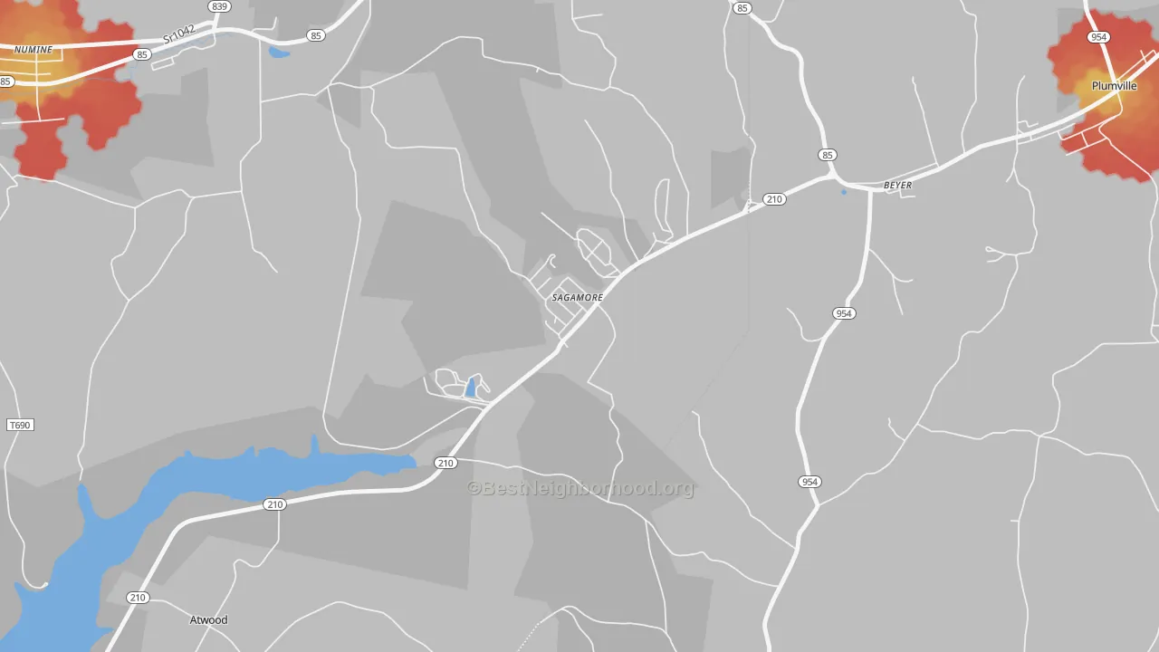Walk Grade map of 16250, PA, walkable areas in green and car-dependent areas in red