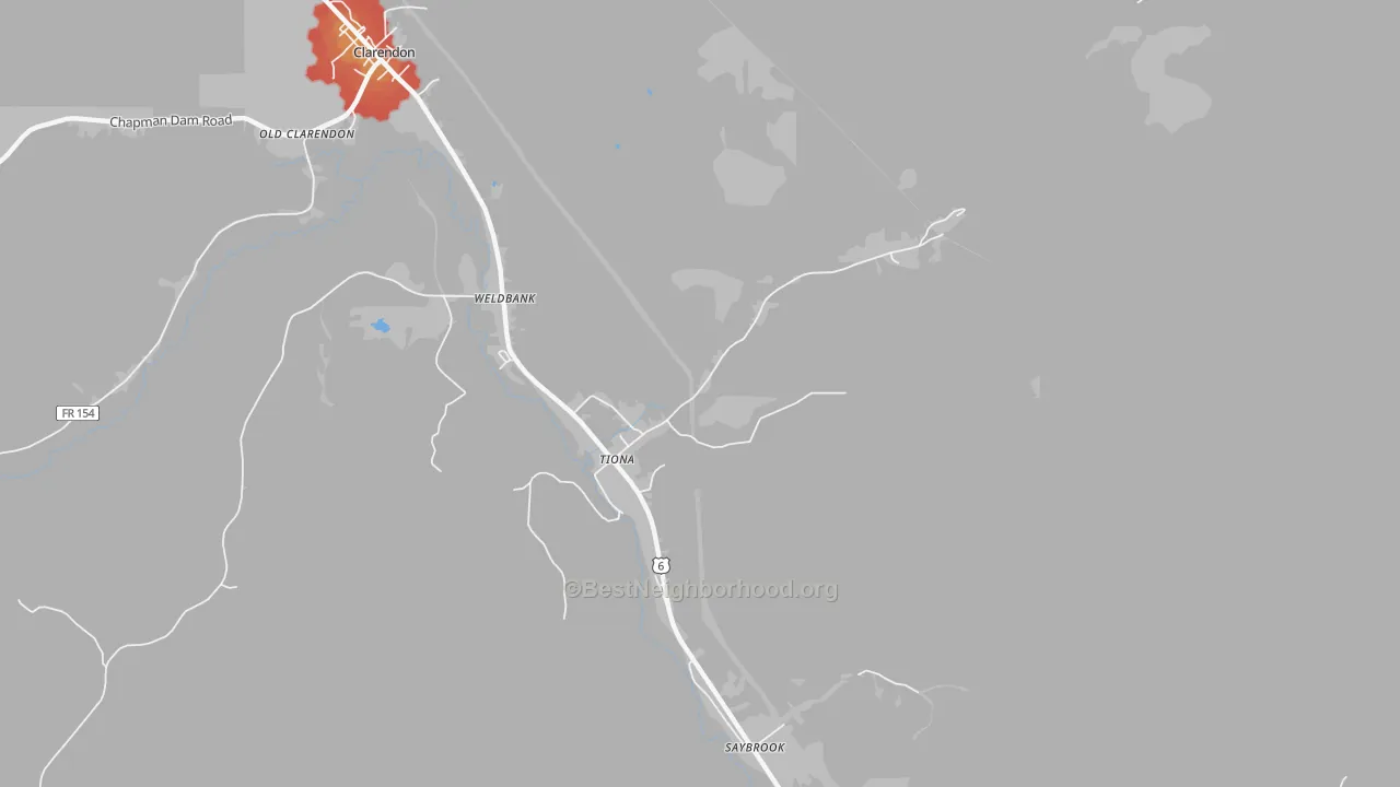 Walk Grade map of 16352, PA, walkable areas in green and car-dependent areas in red