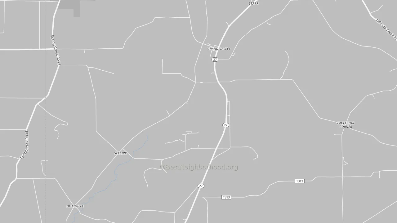 Walk Grade map of 16420, PA, walkable areas in green and car-dependent areas in red