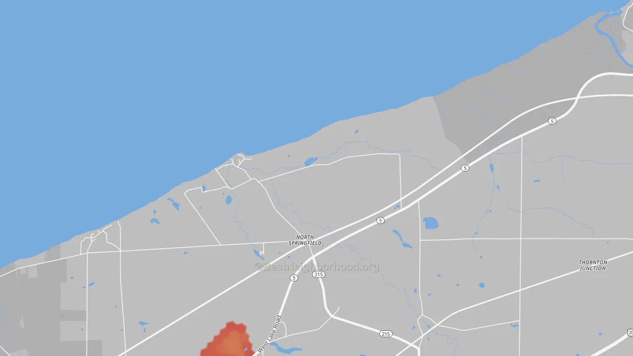 Walk Grade map of 16430, PA, walkable areas in green and car-dependent areas in red