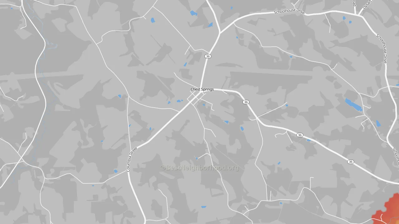 Walk Grade map of 16624, PA, walkable areas in green and car-dependent areas in red