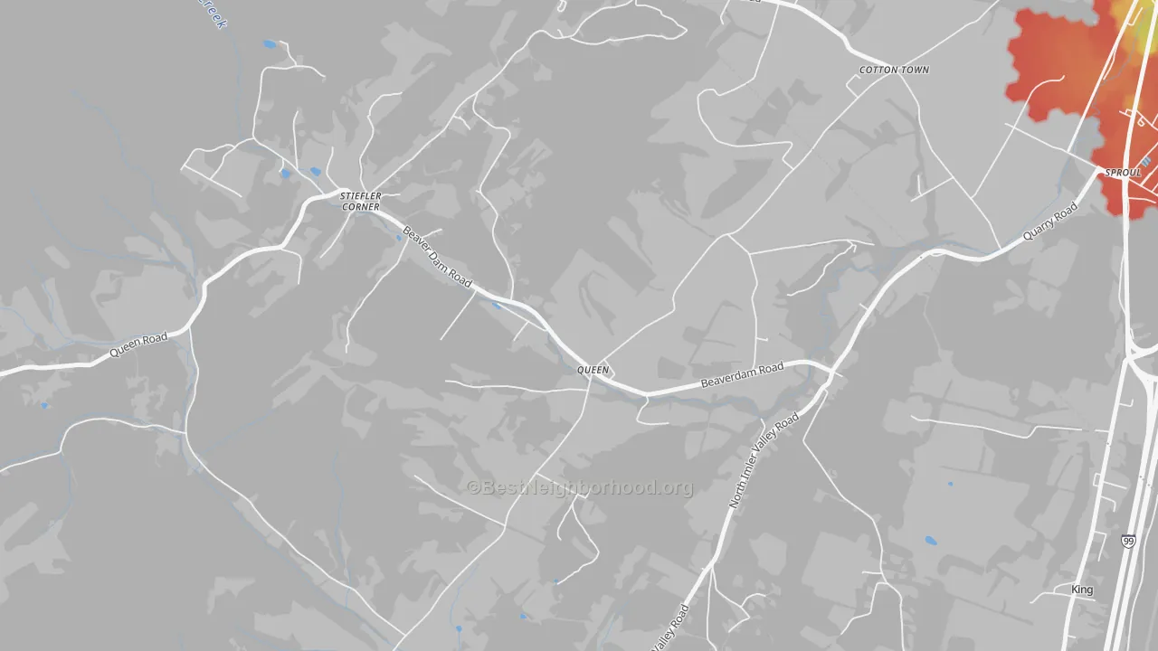 Walk Grade map of 16670, PA, walkable areas in green and car-dependent areas in red