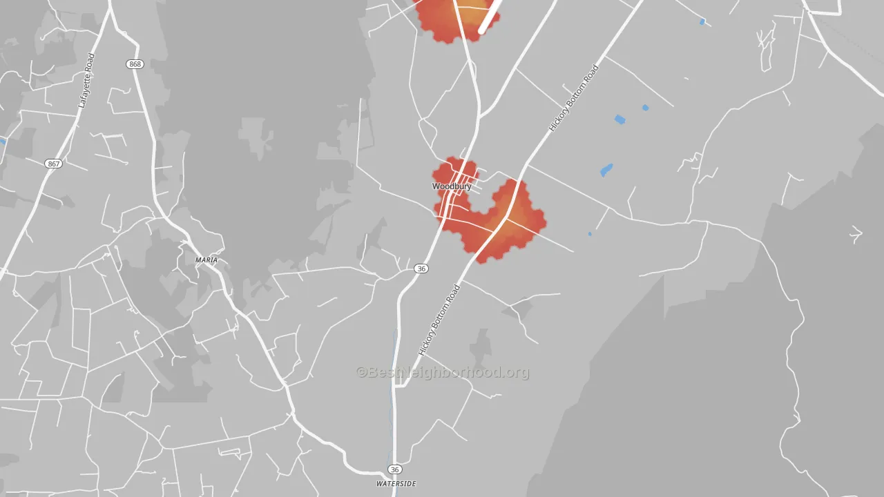 Walk Grade map of 16695, PA, walkable areas in green and car-dependent areas in red