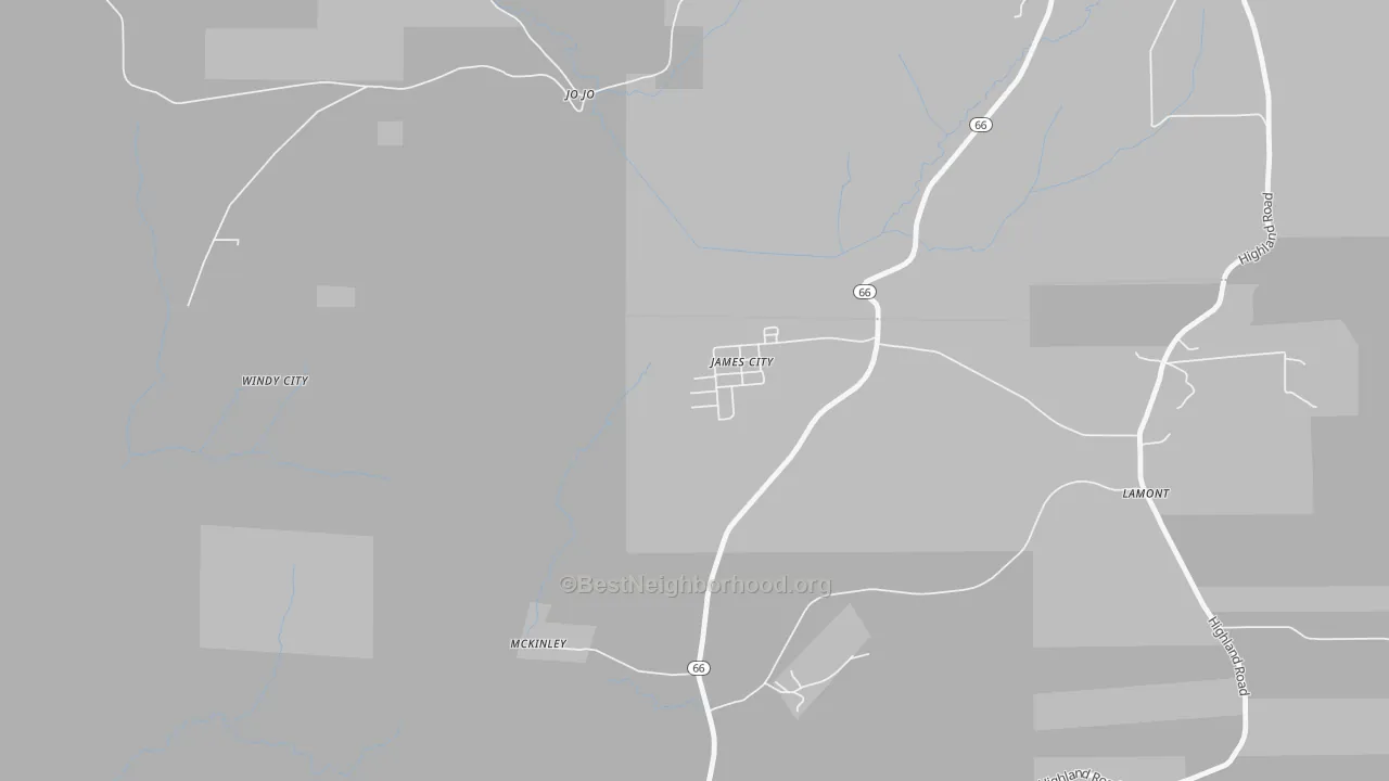 Walk Grade map of 16734, PA, walkable areas in green and car-dependent areas in red