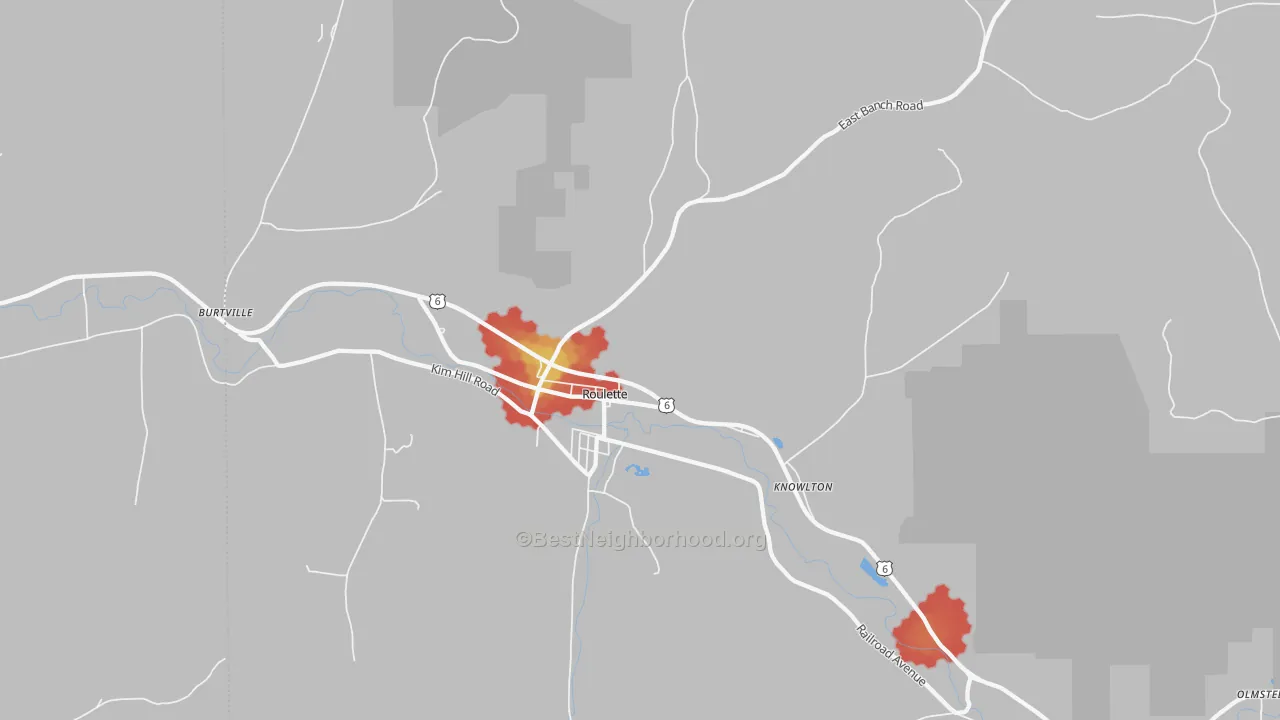 Walk Grade map of 16746, PA, walkable areas in green and car-dependent areas in red