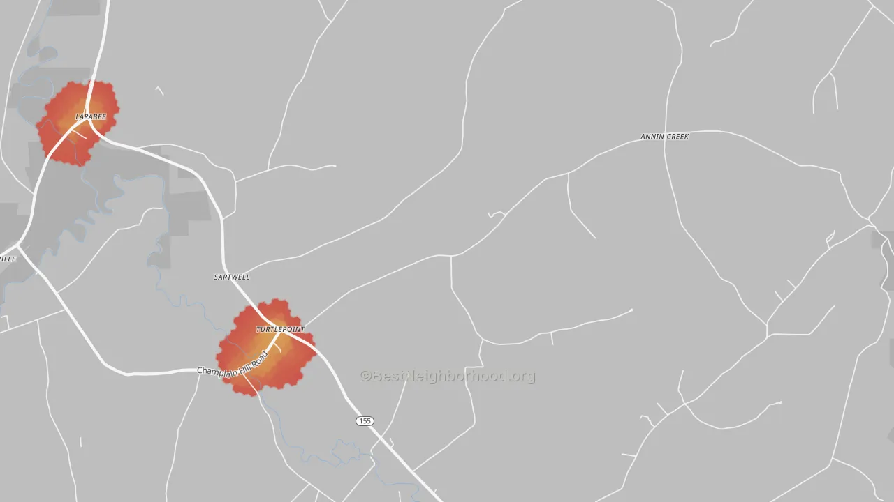 Walk Grade map of 16750, PA, walkable areas in green and car-dependent areas in red