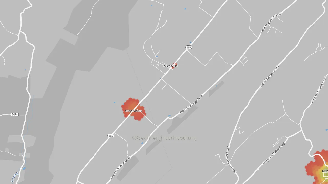 Walk Grade map of 17002, PA, walkable areas in green and car-dependent areas in red