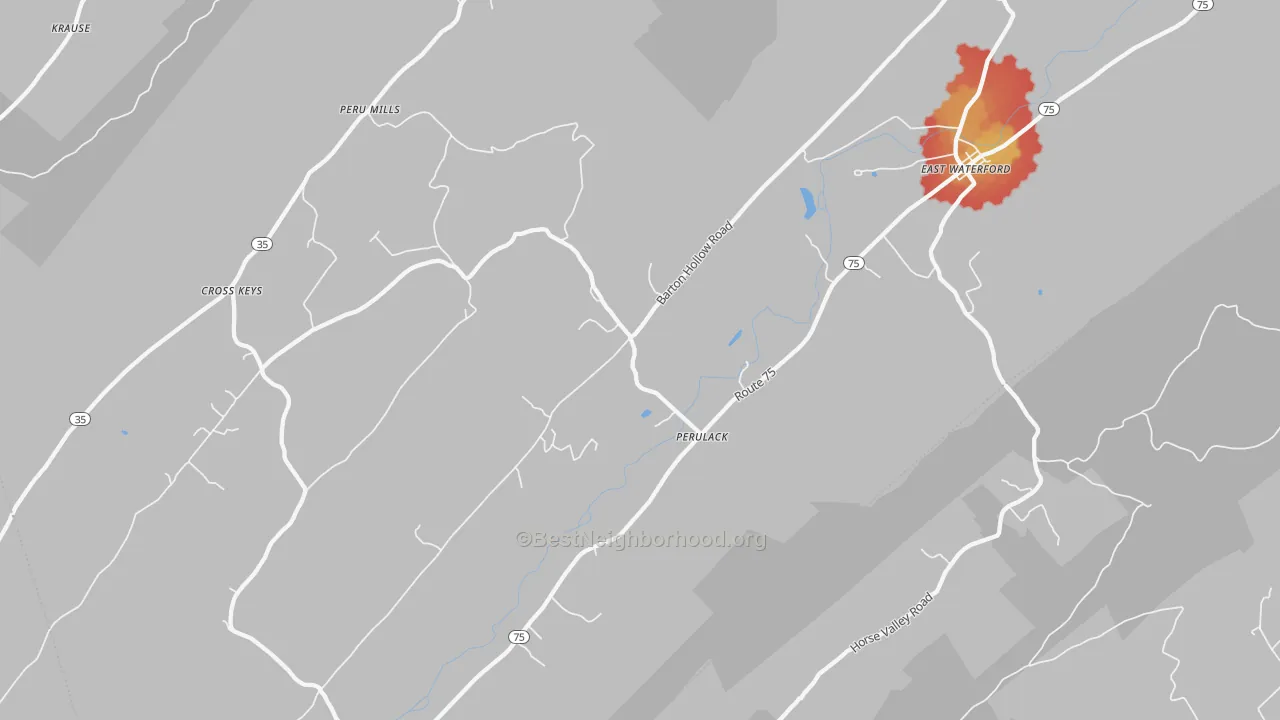 Walk Grade map of 17021, PA, walkable areas in green and car-dependent areas in red