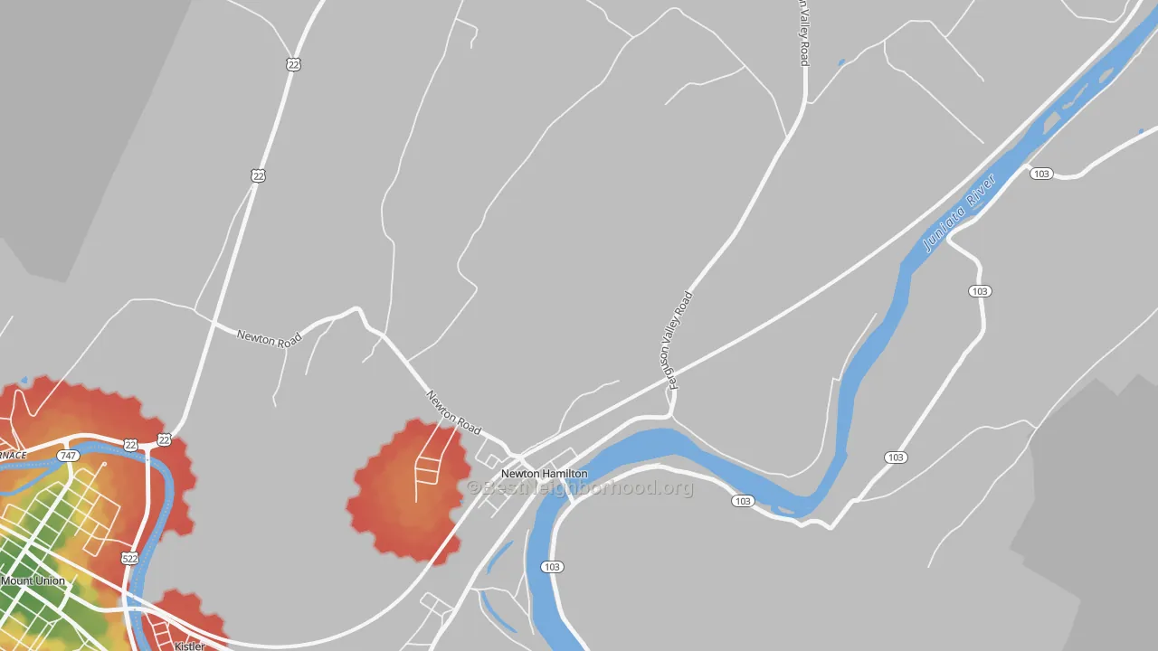 Walk Grade map of 17075, PA, walkable areas in green and car-dependent areas in red