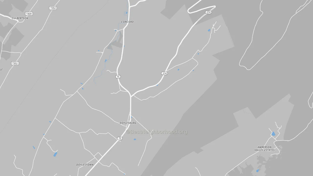 Walk Grade map of 17219, PA, walkable areas in green and car-dependent areas in red