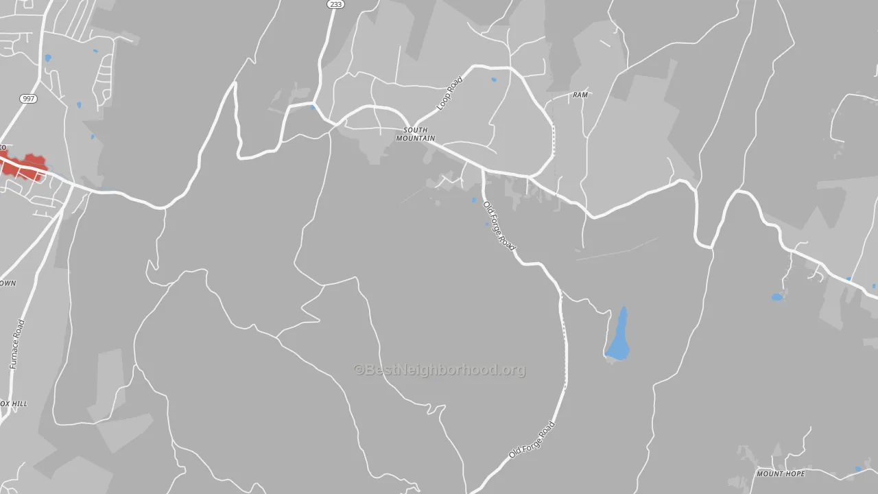 Walk Grade map of 17261, PA, walkable areas in green and car-dependent areas in red