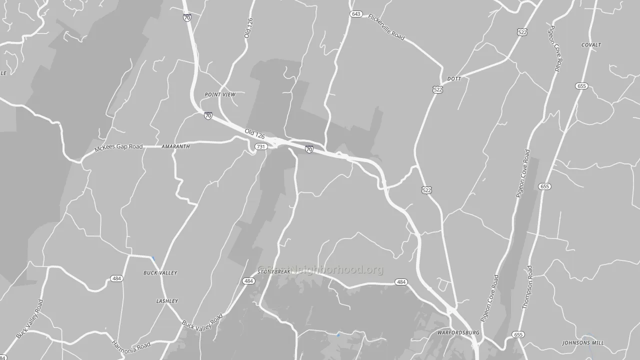 Walk Grade map of 17267, PA, walkable areas in green and car-dependent areas in red