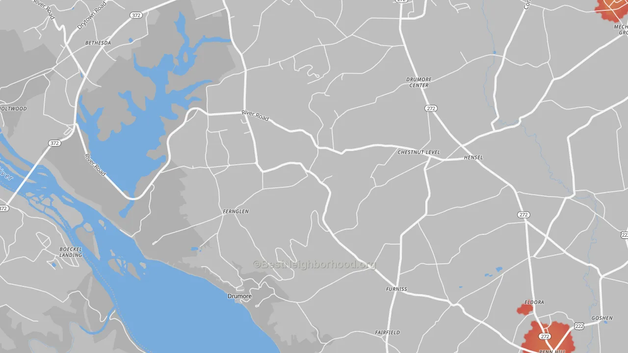 Walk Grade map of 17518, PA, walkable areas in green and car-dependent areas in red