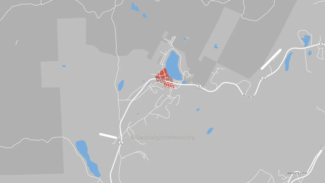 Walk Grade map of 17731, PA, walkable areas in green and car-dependent areas in red