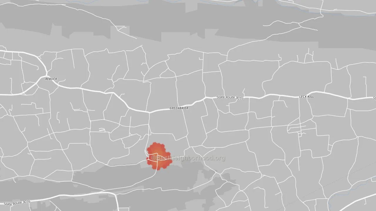 Walk Grade map of 17867, PA, walkable areas in green and car-dependent areas in red