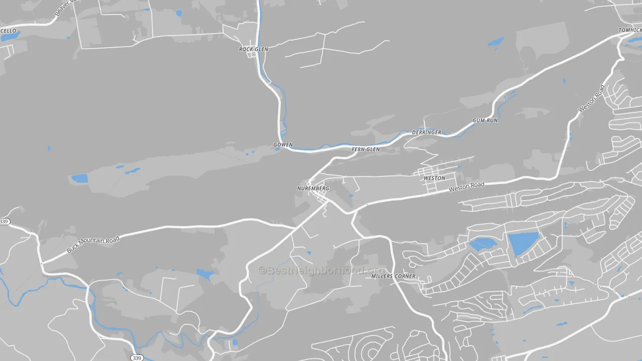 Walk Grade map of 18241, PA, walkable areas in green and car-dependent areas in red
