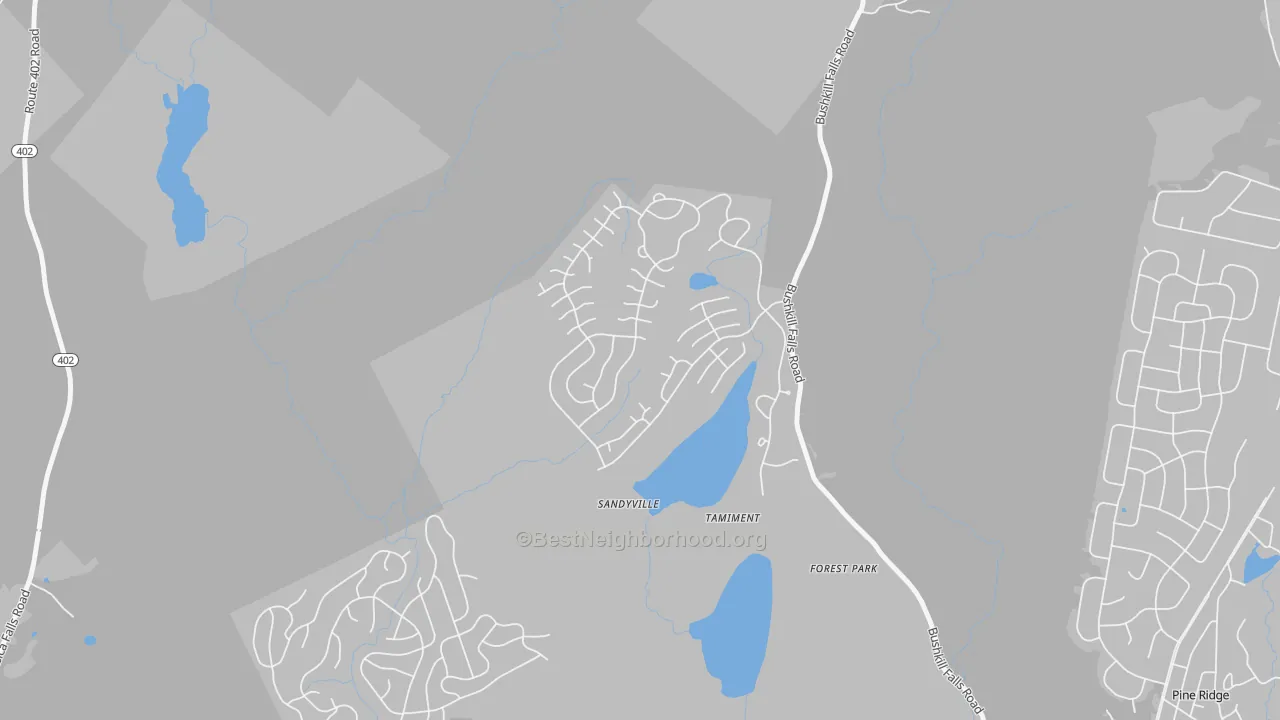 Walk Grade map of 18371, PA, walkable areas in green and car-dependent areas in red