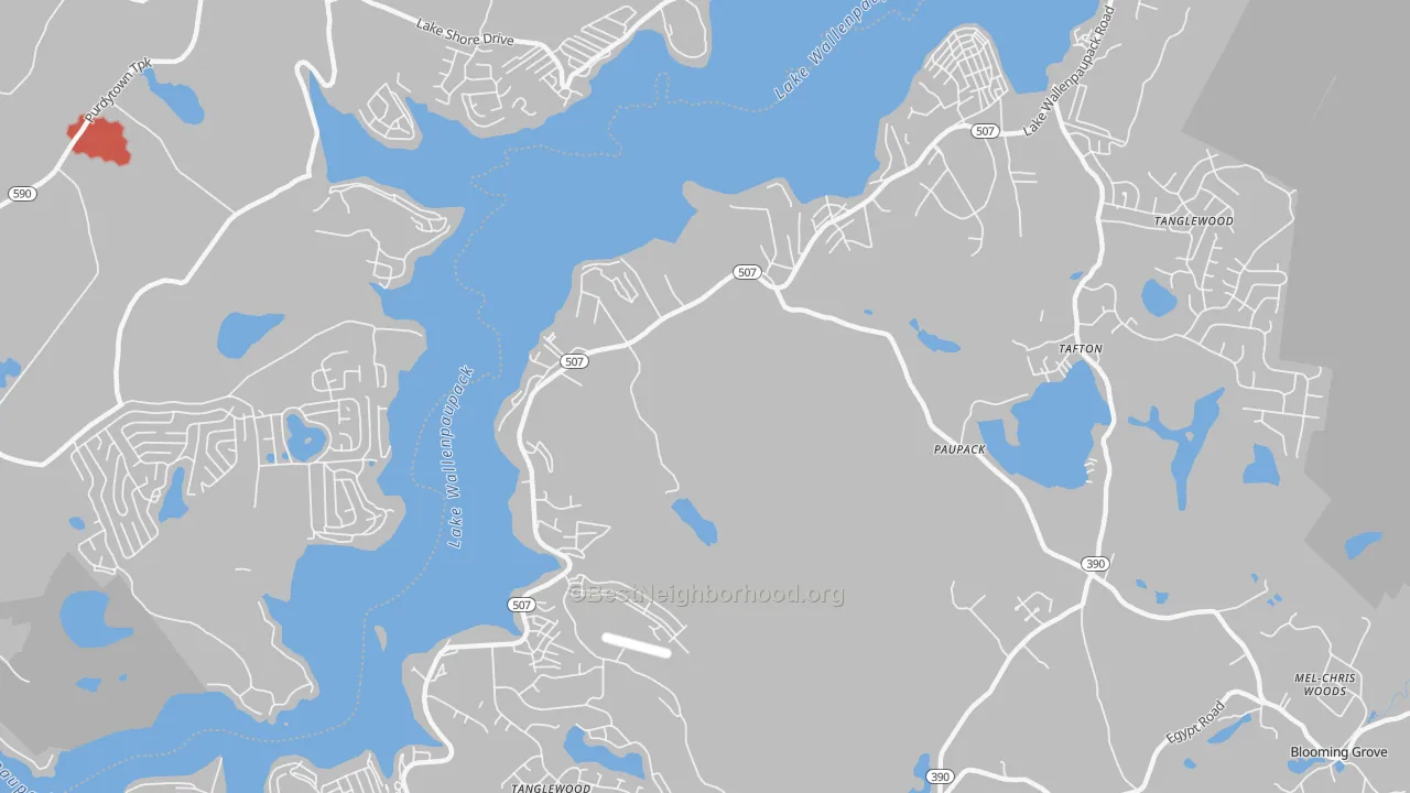 Walk Grade map of 18451, PA, walkable areas in green and car-dependent areas in red