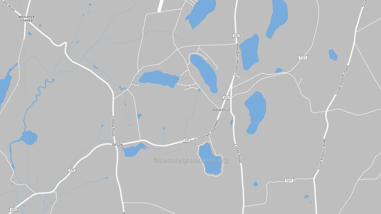 Walk Grade map of 18454, PA, walkable areas in green and car-dependent areas in red