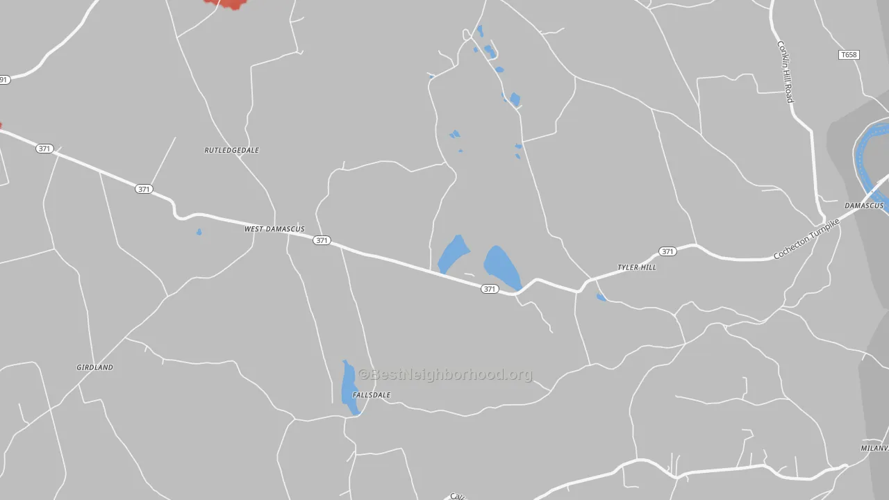 Walk Grade map of 18469, PA, walkable areas in green and car-dependent areas in red