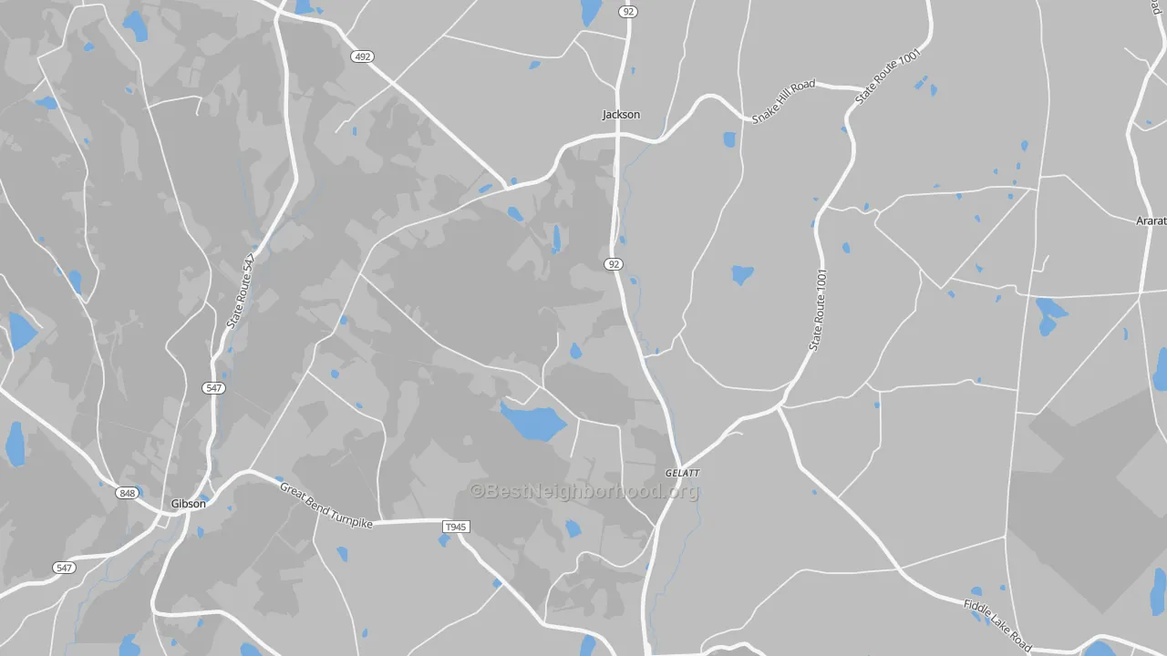 Walk Grade map of 18825, PA, walkable areas in green and car-dependent areas in red