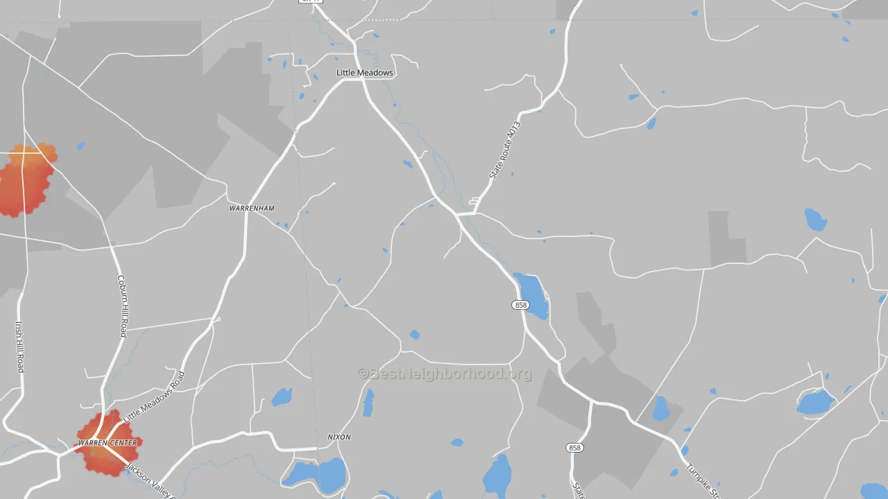 Walk Grade map of 18830, PA, walkable areas in green and car-dependent areas in red
