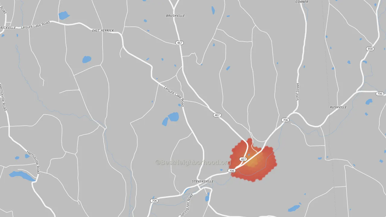 Walk Grade map of 18845, PA, walkable areas in green and car-dependent areas in red