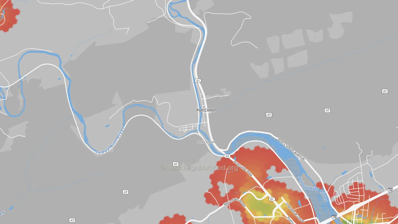 Walk Grade map of 19549, PA, walkable areas in green and car-dependent areas in red