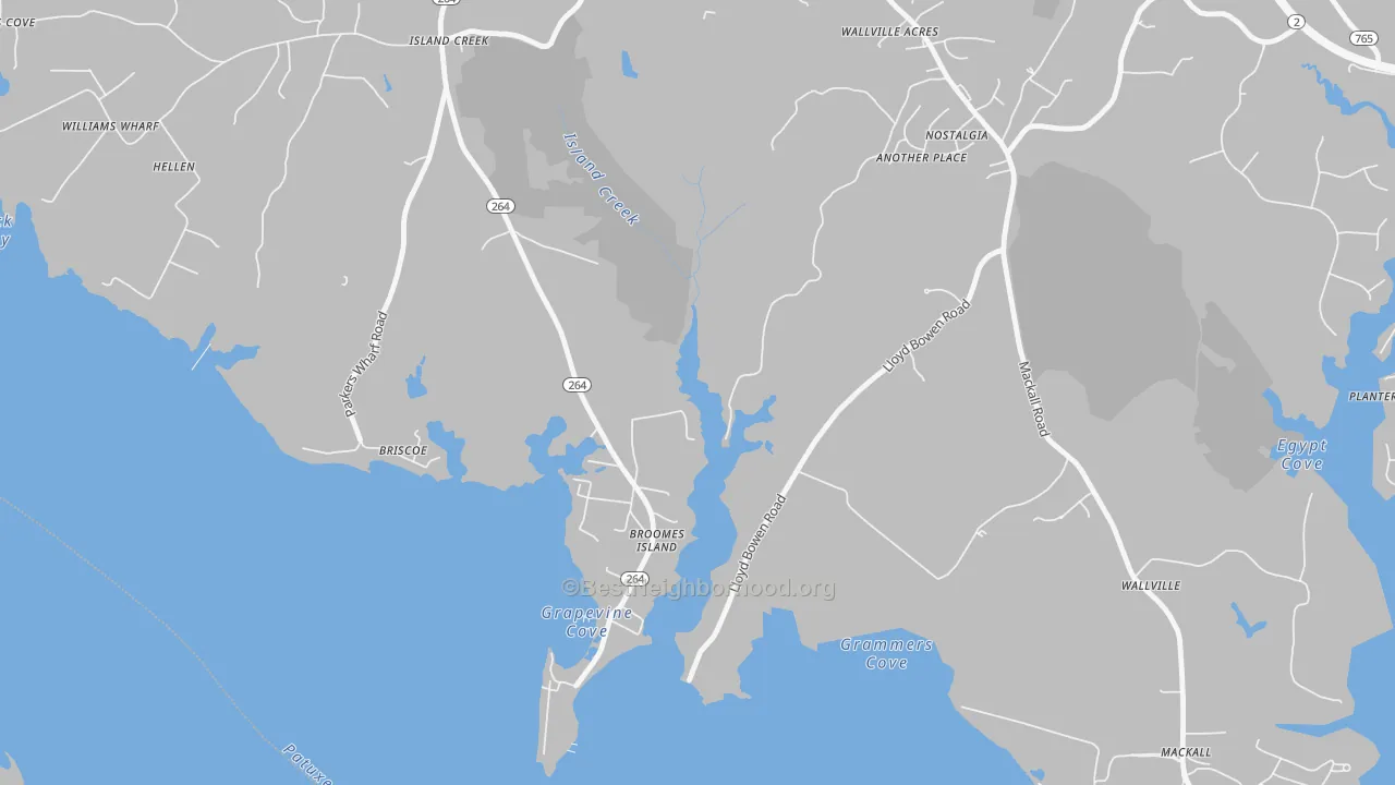 Walk Grade map of 20615, MD, walkable areas in green and car-dependent areas in red