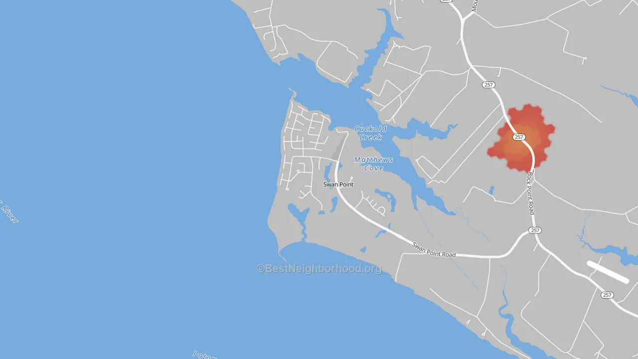 Walk Grade map of 20645, MD, walkable areas in green and car-dependent areas in red