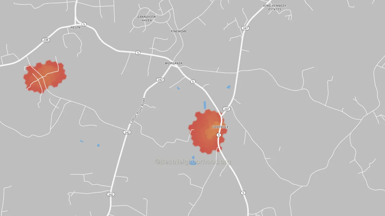 Walk Grade map of 20660, MD, walkable areas in green and car-dependent areas in red