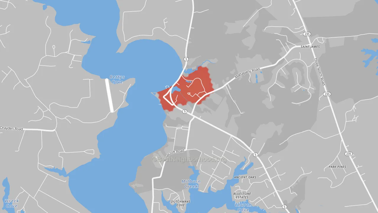 Walk Grade map of 20686, MD, walkable areas in green and car-dependent areas in red