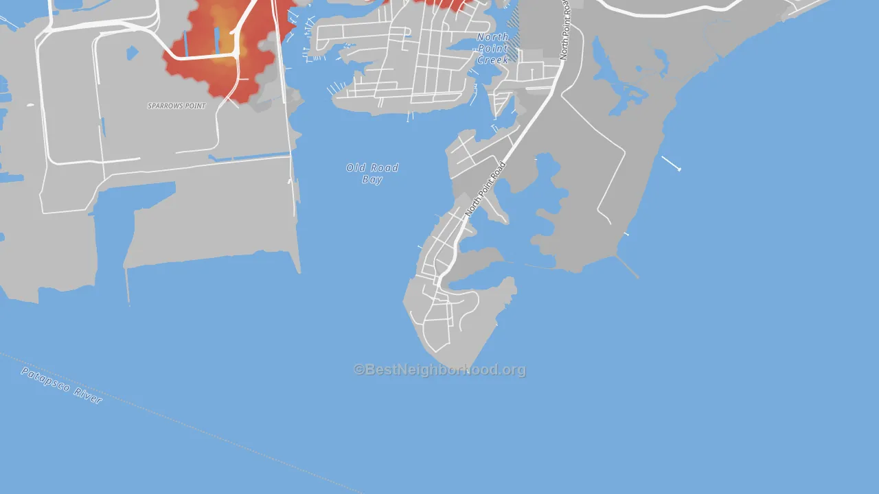 Walk Grade map of 21052, MD, walkable areas in green and car-dependent areas in red