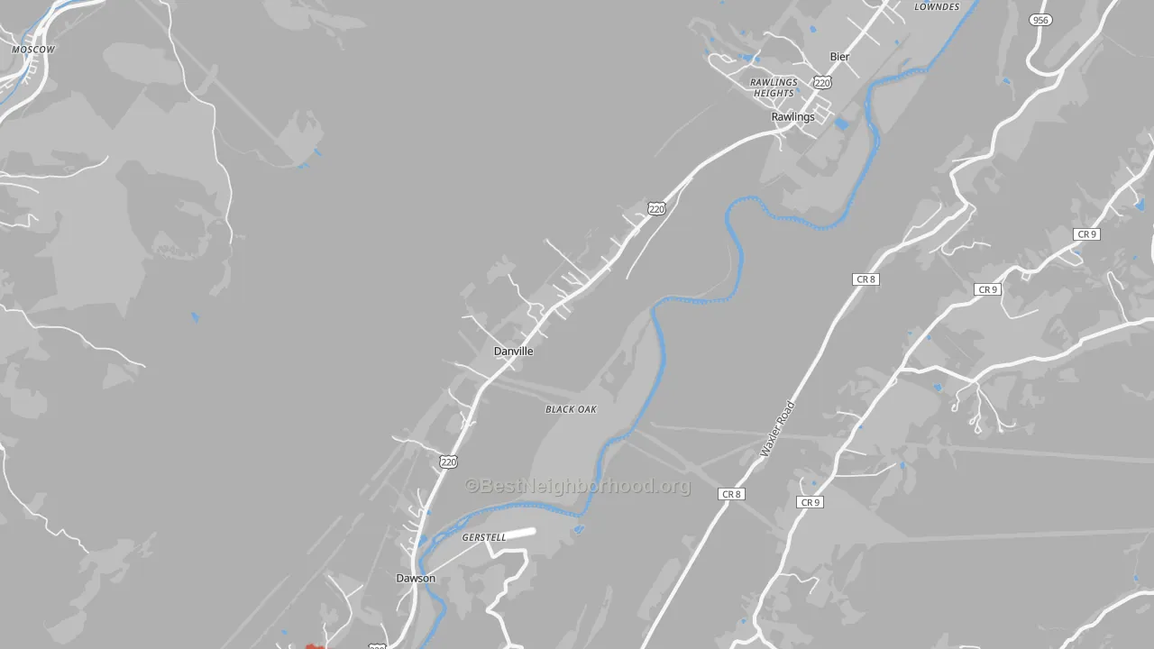 Walk Grade map of 21557, MD, walkable areas in green and car-dependent areas in red