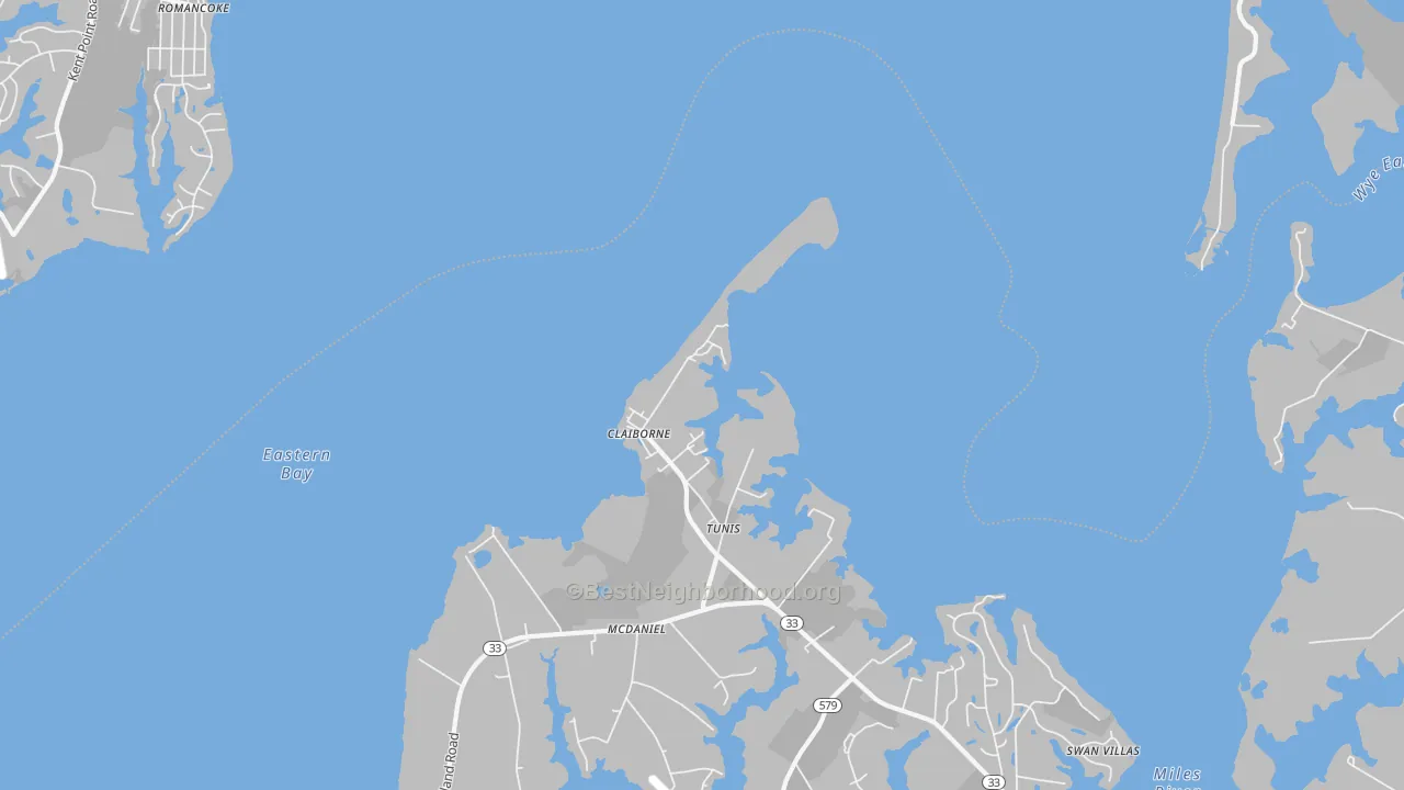 Walk Grade map of 21624, MD, walkable areas in green and car-dependent areas in red