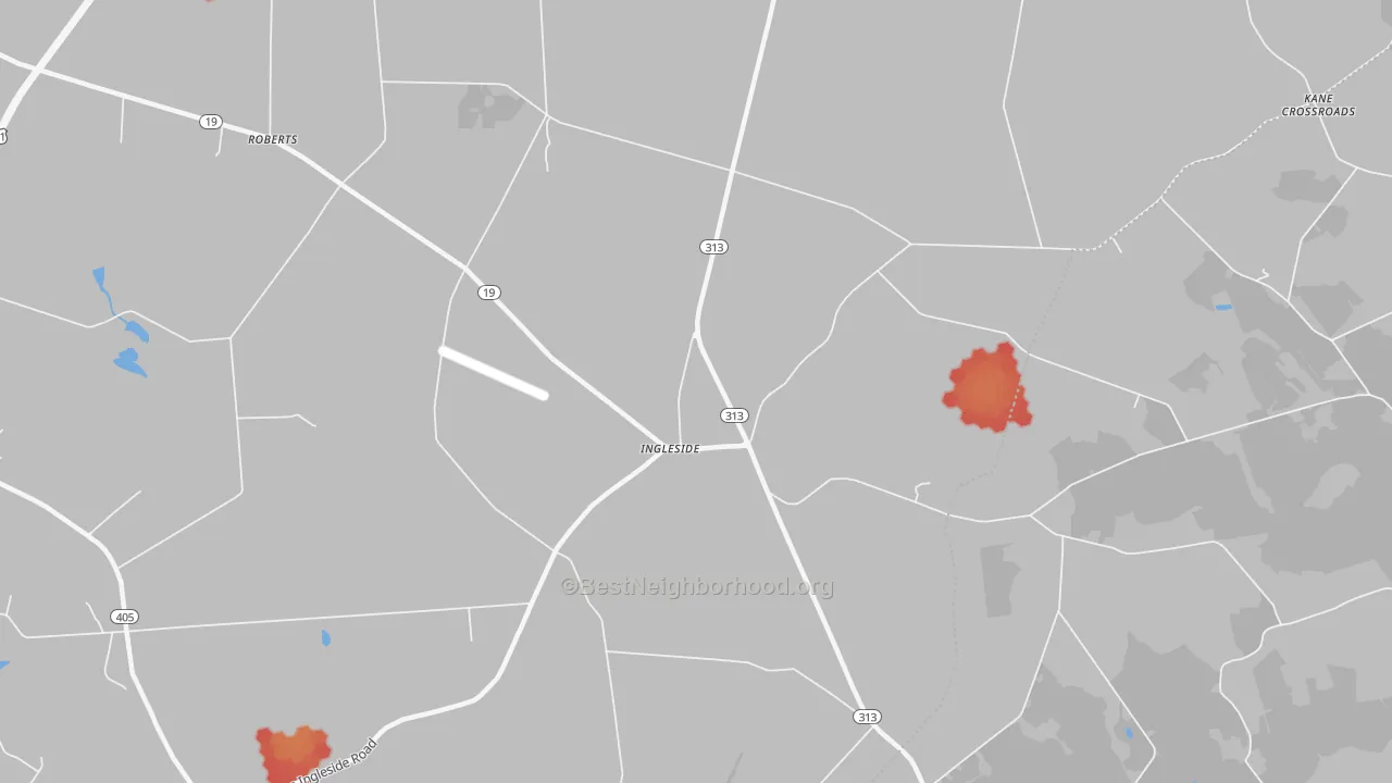 Walk Grade map of 21644, MD, walkable areas in green and car-dependent areas in red