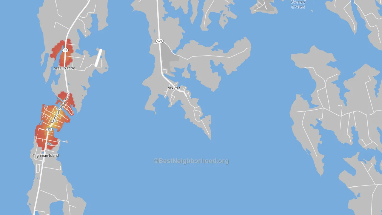 Walk Grade map of 21652, MD, walkable areas in green and car-dependent areas in red