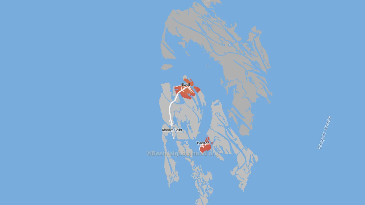 Walk Grade map of 21824, MD, walkable areas in green and car-dependent areas in red