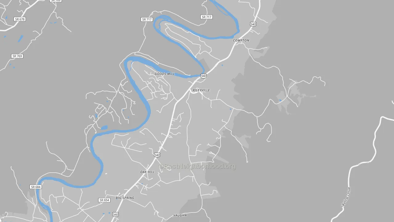 Walk Grade map of 22650, VA, walkable areas in green and car-dependent areas in red