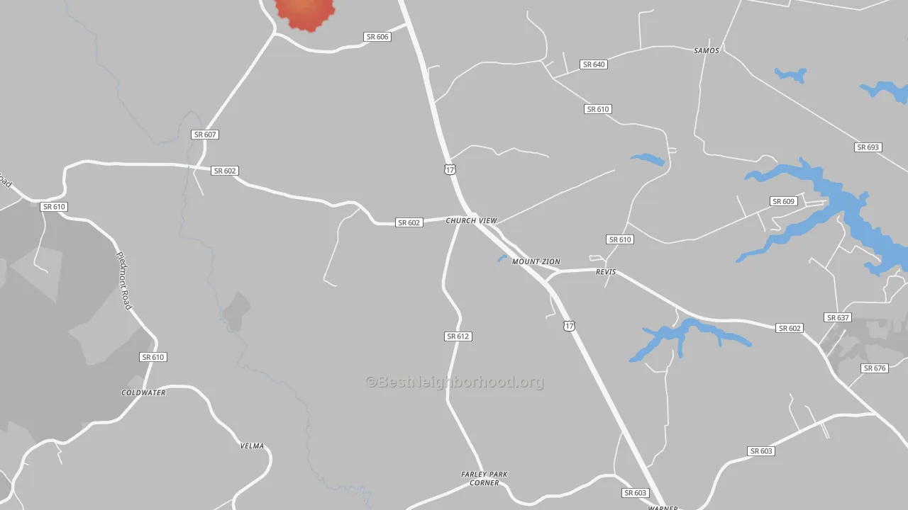 Walk Grade map of 23032, VA, walkable areas in green and car-dependent areas in red