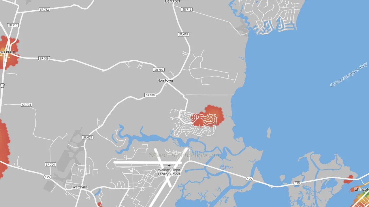 Walk Grade map of 23395, VA, walkable areas in green and car-dependent areas in red