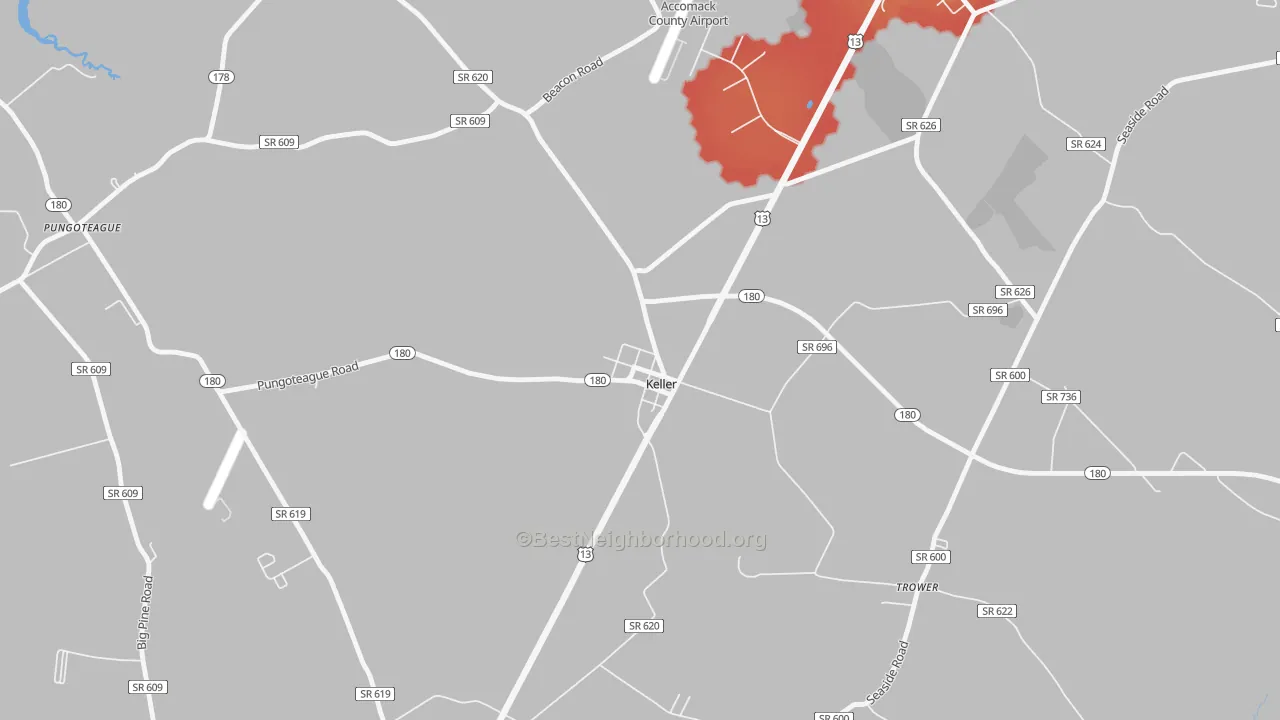 Walk Grade map of 23401, VA, walkable areas in green and car-dependent areas in red