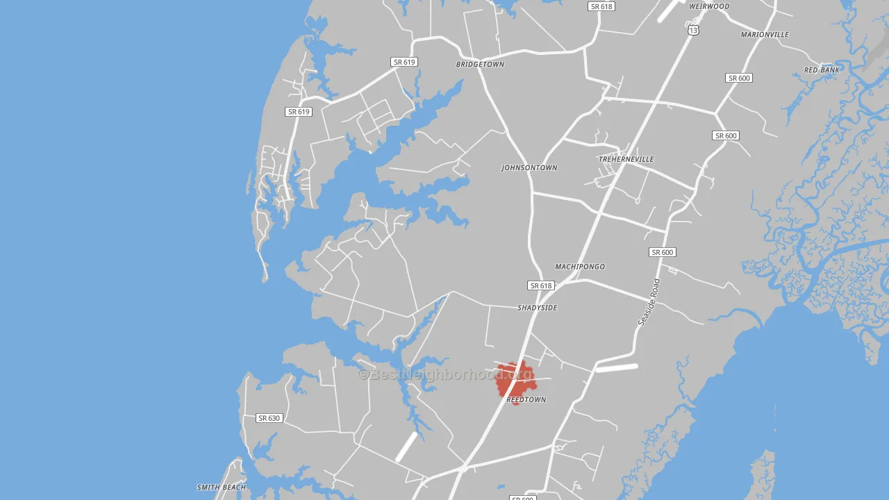 Walk Grade map of 23405, VA, walkable areas in green and car-dependent areas in red