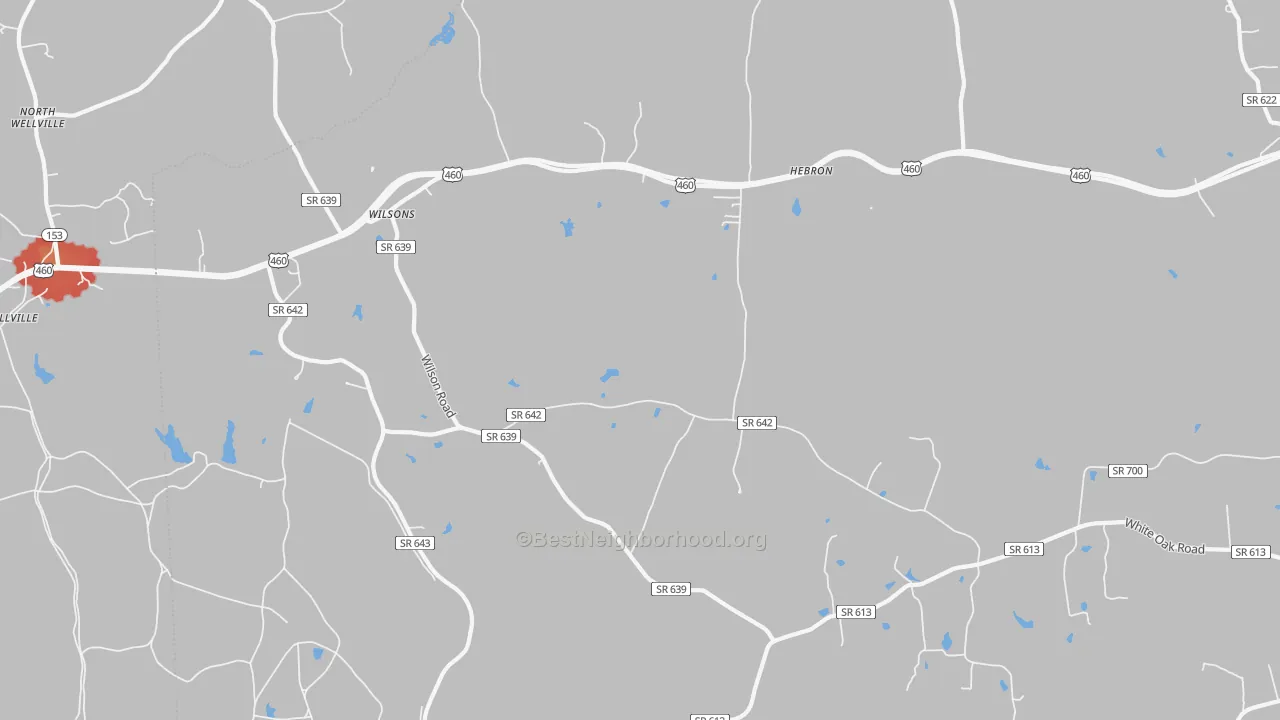 Walk Grade map of 23894, VA, walkable areas in green and car-dependent areas in red