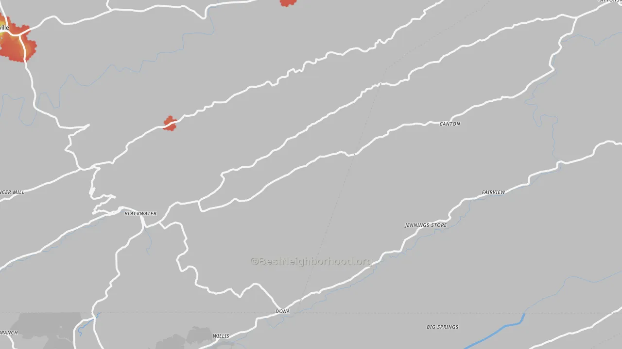 Walk Grade map of 24221, VA, walkable areas in green and car-dependent areas in red