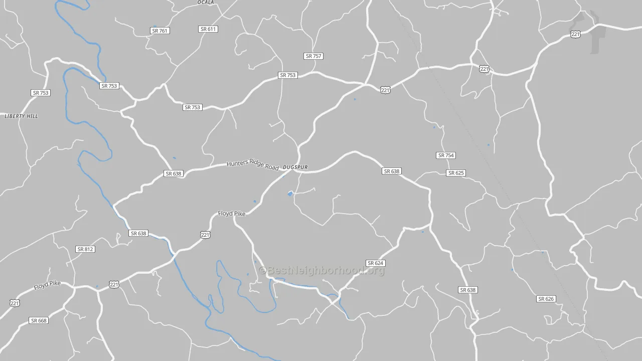 Walk Grade map of 24325, VA, walkable areas in green and car-dependent areas in red