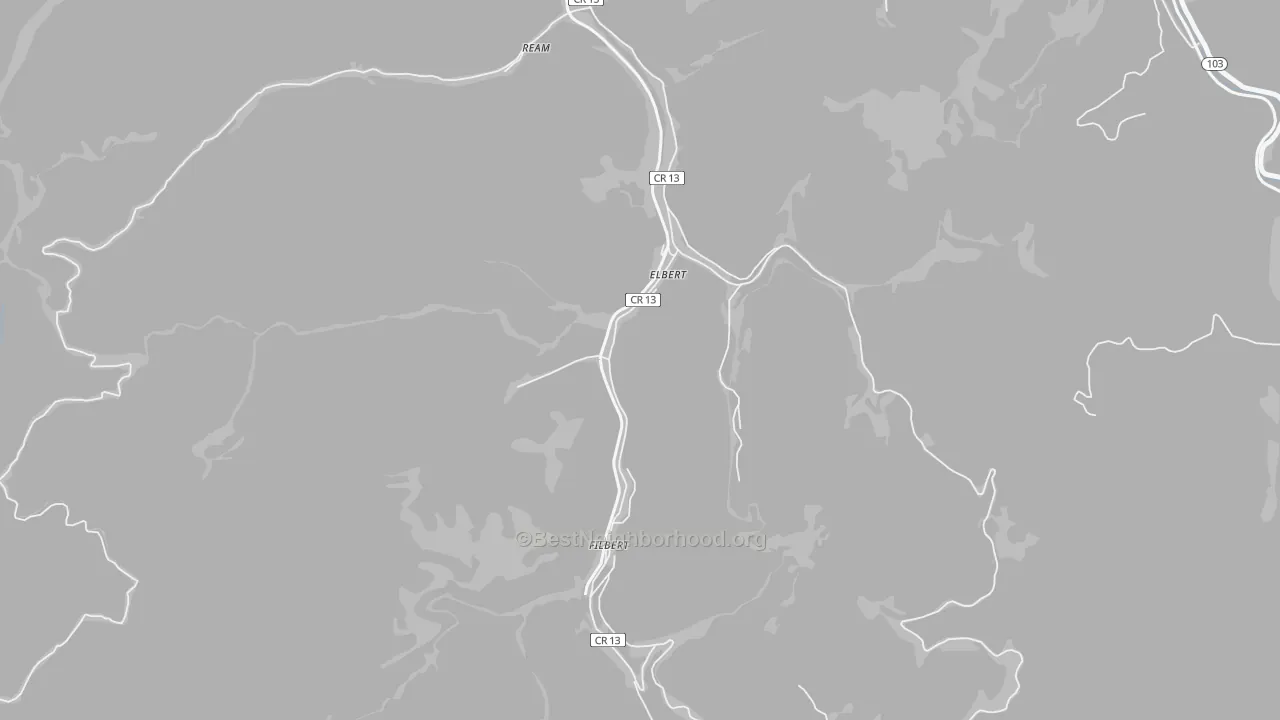 Walk Grade map of 24830, WV, walkable areas in green and car-dependent areas in red