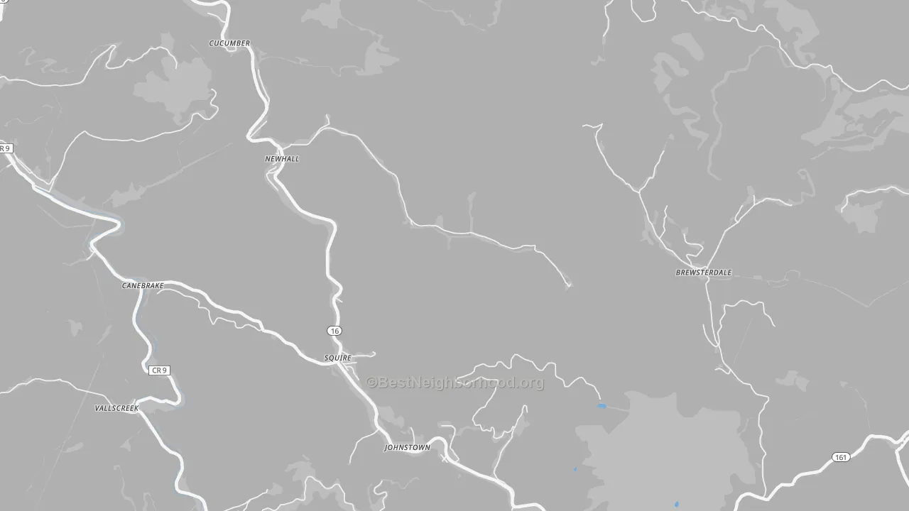 Walk Grade map of 24866, WV, walkable areas in green and car-dependent areas in red