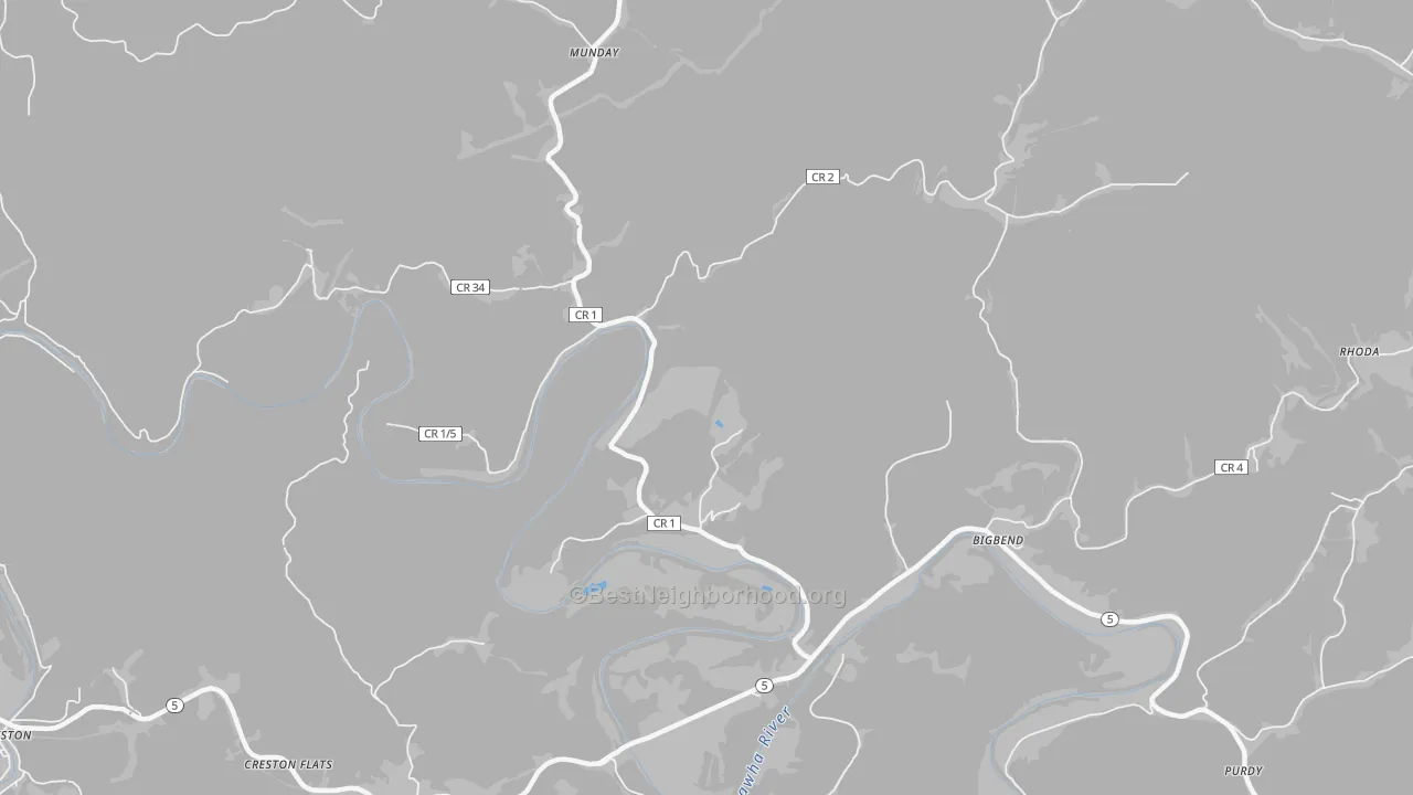 Walk Grade map of 26152, WV, walkable areas in green and car-dependent areas in red