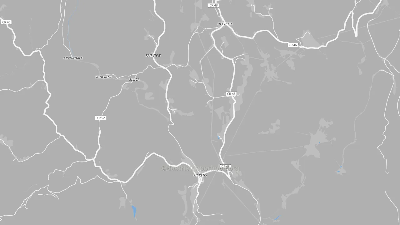 Walk Grade map of 26230, WV, walkable areas in green and car-dependent areas in red